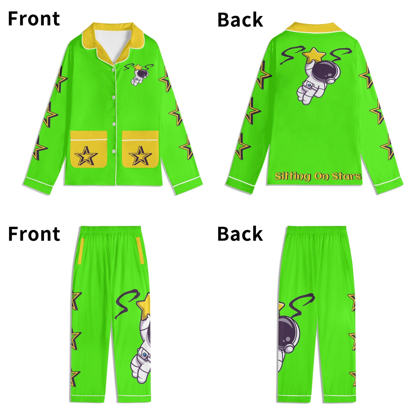 Space Man 23 Children GooGreen/Gold Long Sleeve Nightwear Pajama Set