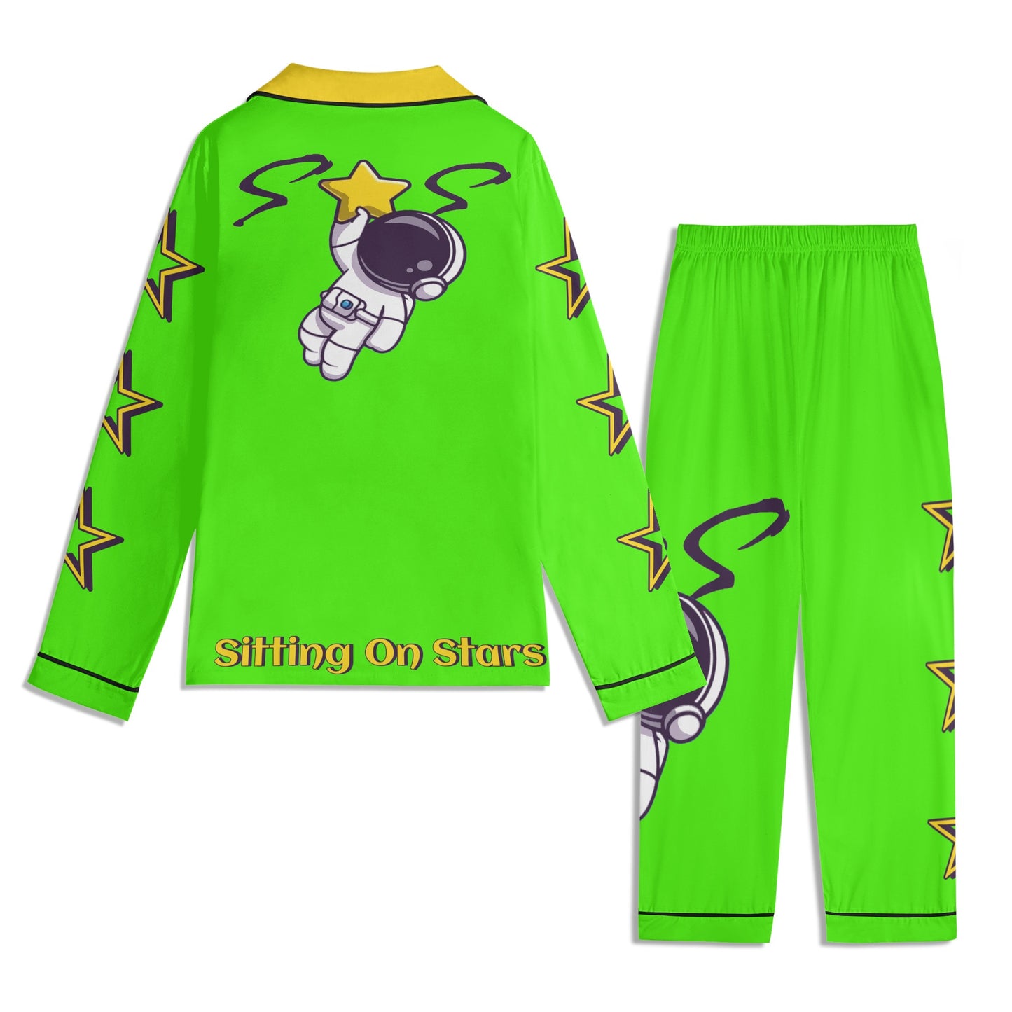 Space Man 23 Children GooGreen/Gold Long Sleeve Nightwear Pajama Set