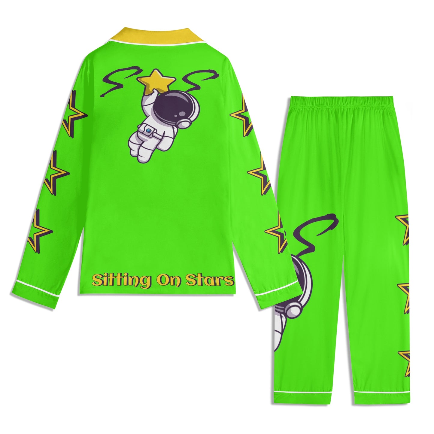 Space Man 23 Children GooGreen/Gold Long Sleeve Nightwear Pajama Set