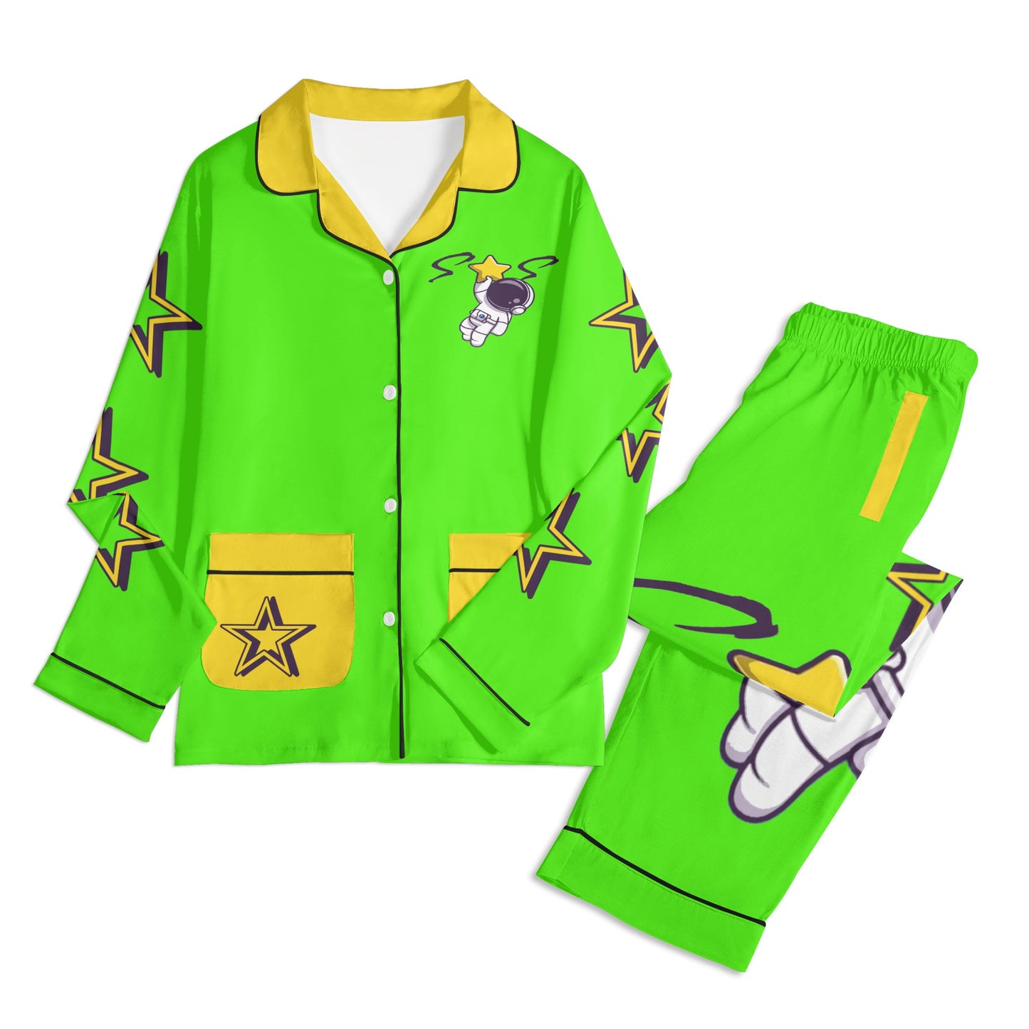 Space Man 23 Children GooGreen/Gold Long Sleeve Nightwear Pajama Set