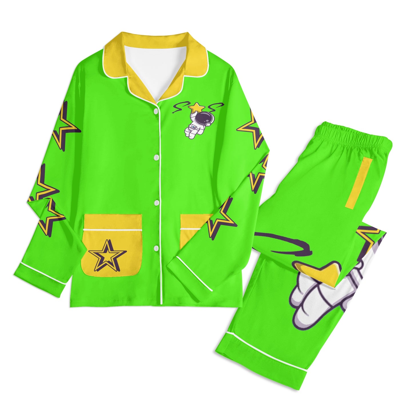 Space Man 23 Children GooGreen/Gold Long Sleeve Nightwear Pajama Set