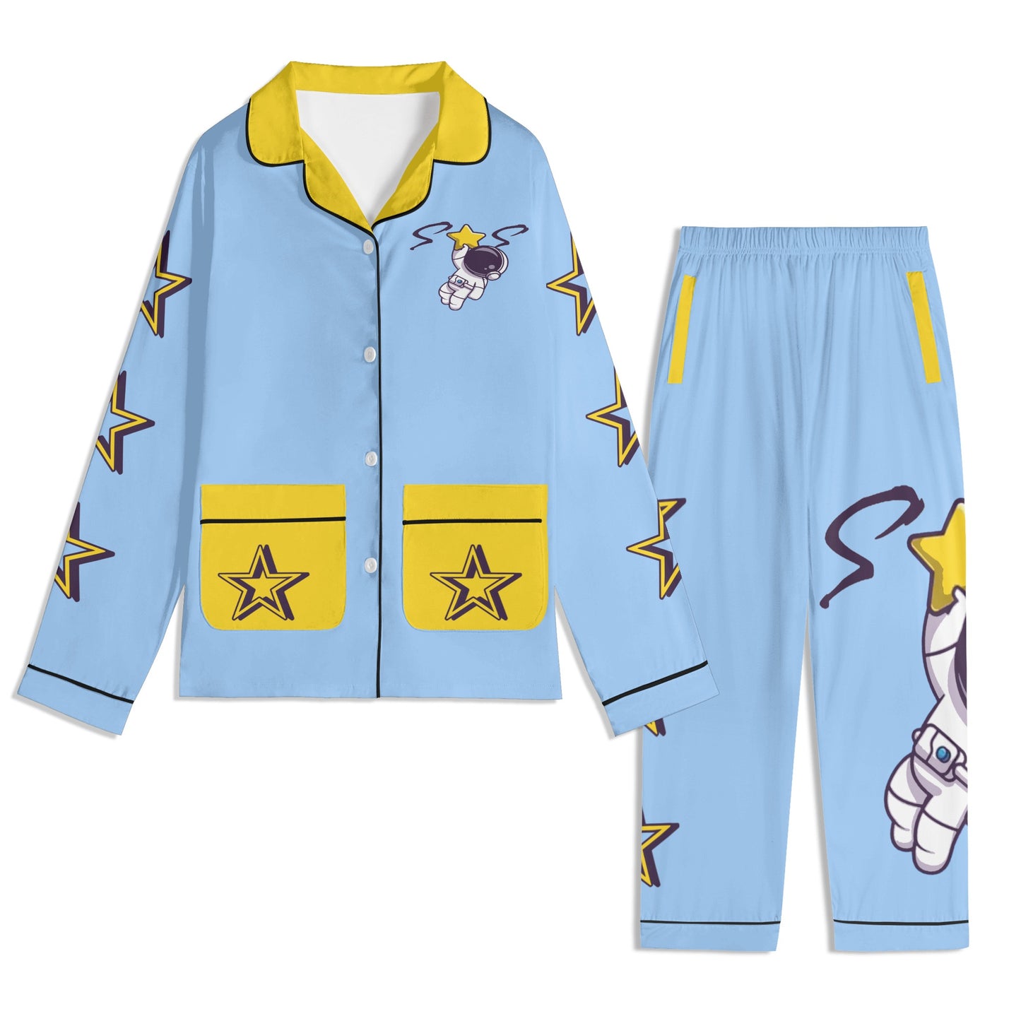 Space Man 23 Children SkyBlue/Gold Long Sleeve Nightwear Pajama Set