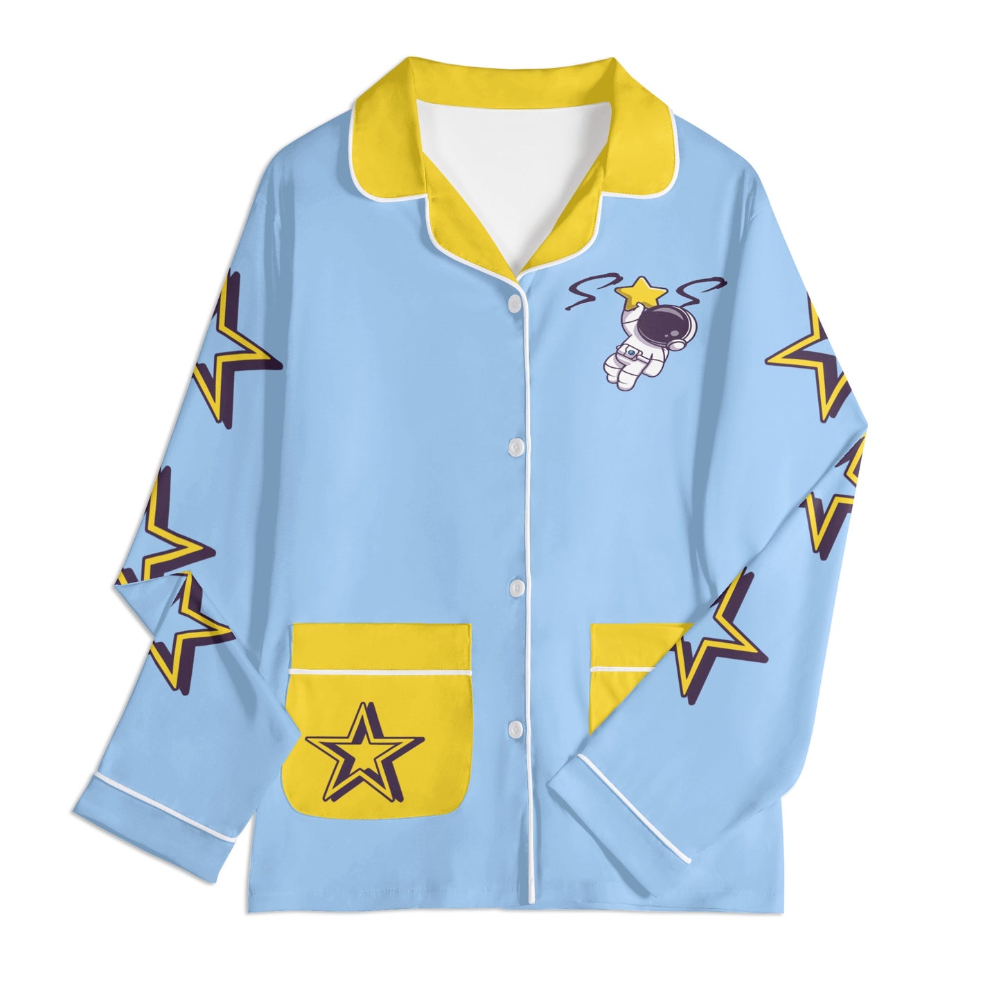 Space Man 23 Children SkyBlue/Gold Long Sleeve Nightwear Pajama Set