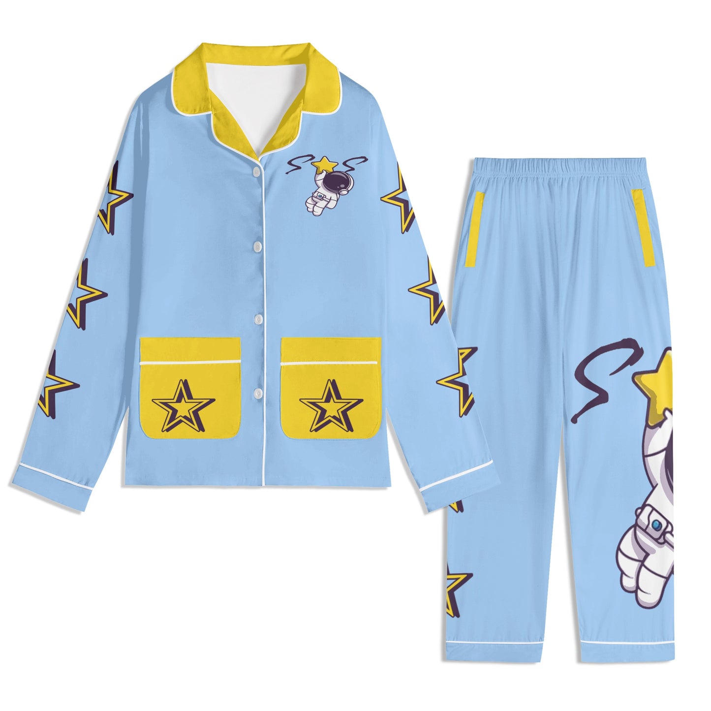 Space Man 23 Children SkyBlue/Gold Long Sleeve Nightwear Pajama Set