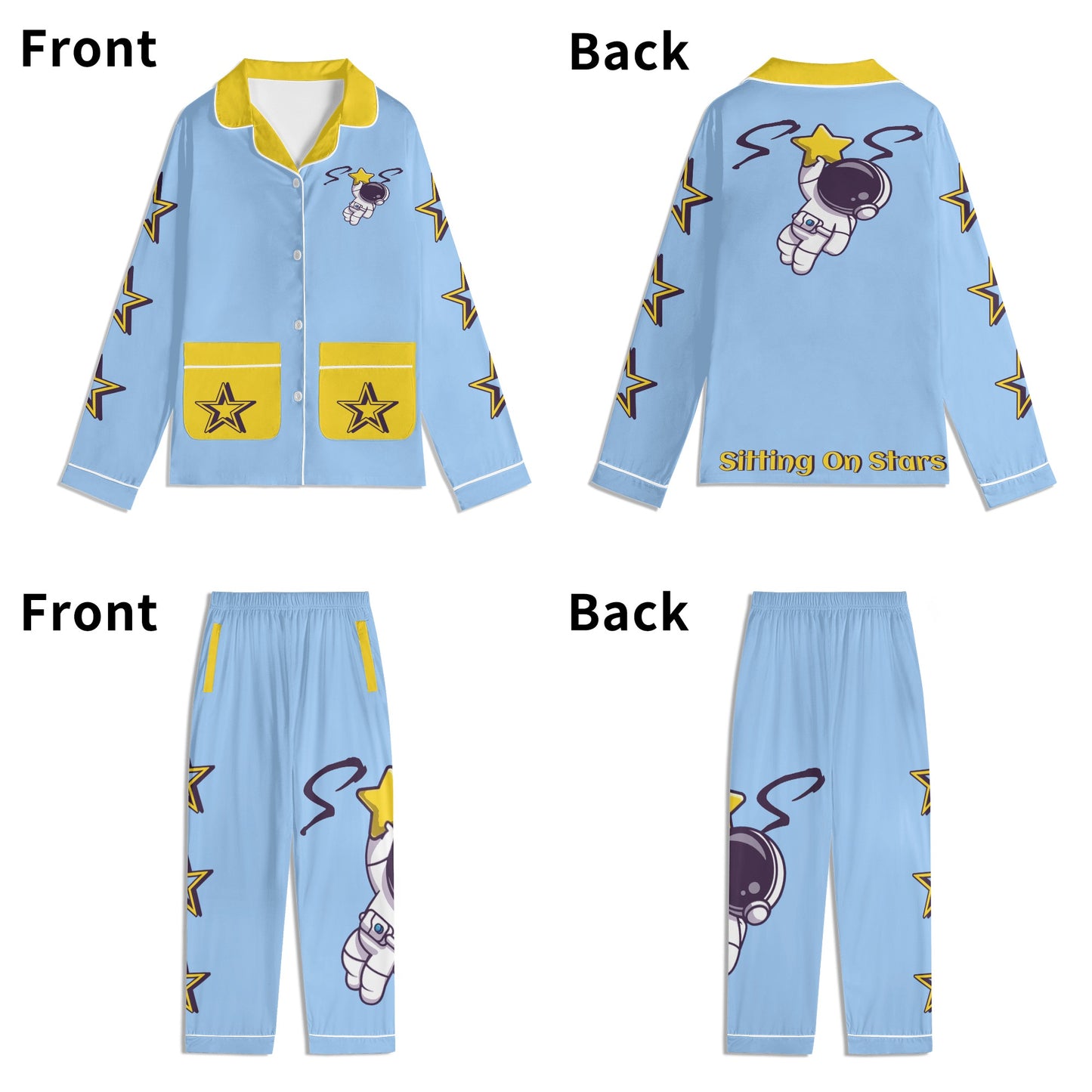 Space Man 23 Children SkyBlue/Gold Long Sleeve Nightwear Pajama Set