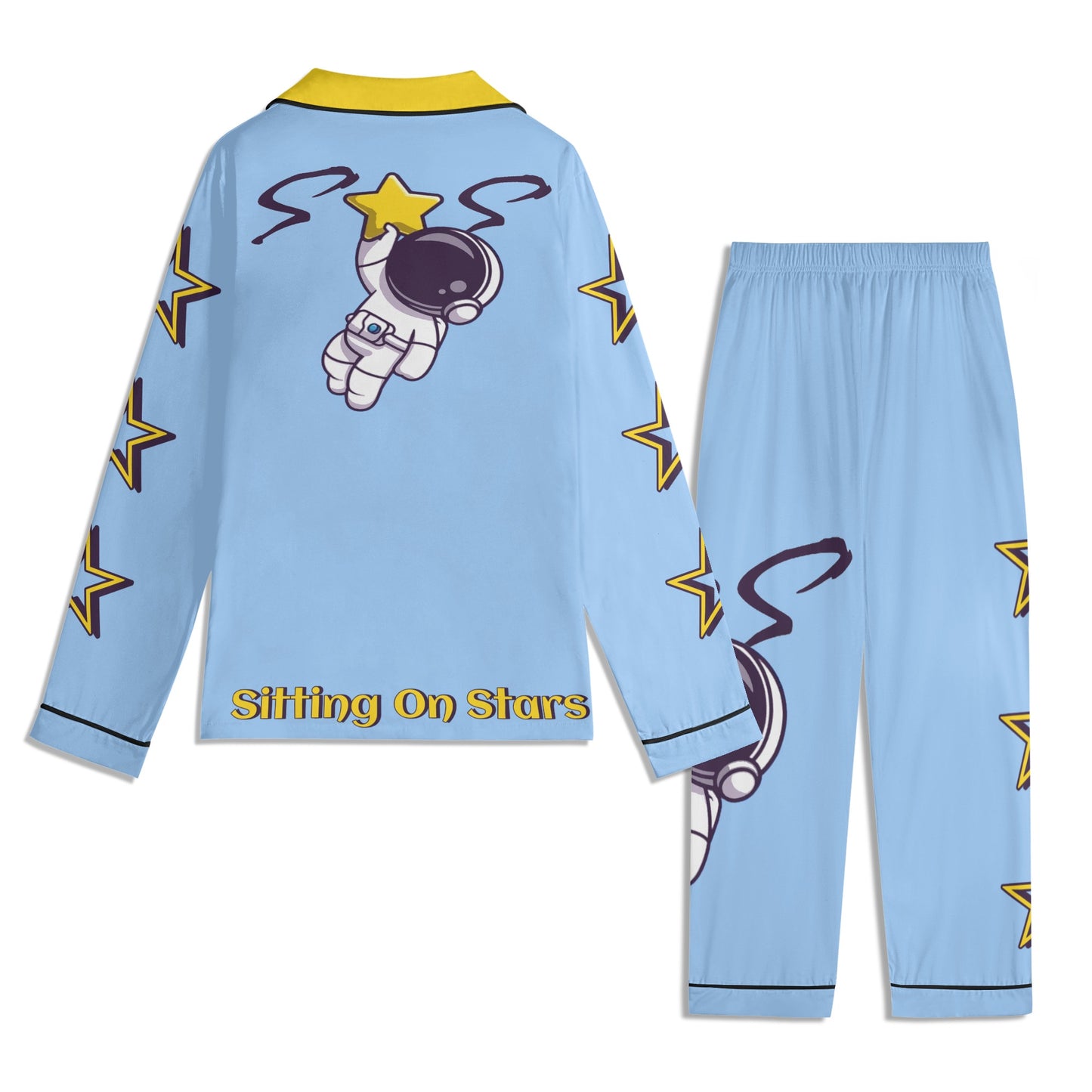 Space Man 23 Children SkyBlue/Gold Long Sleeve Nightwear Pajama Set