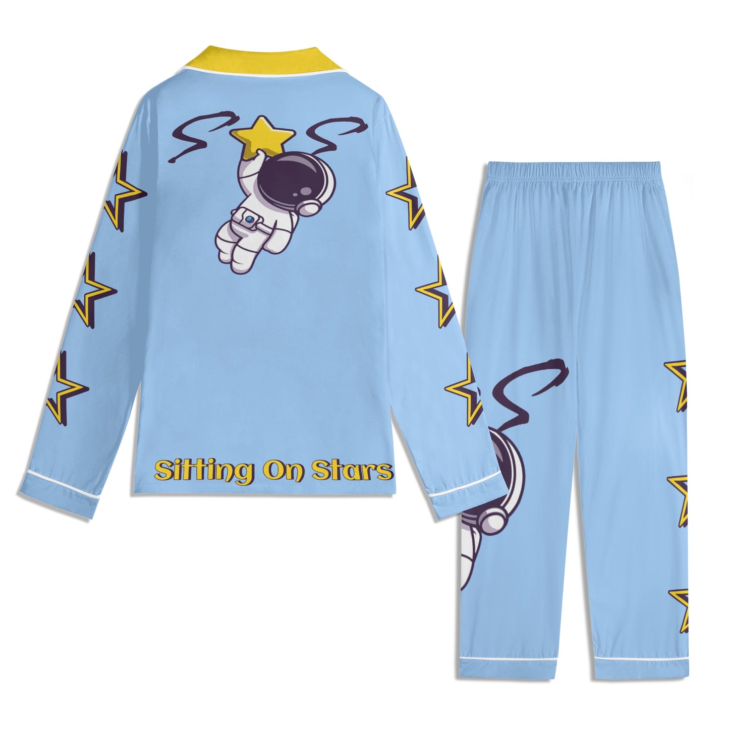 Space Man 23 Children SkyBlue/Gold Long Sleeve Nightwear Pajama Set