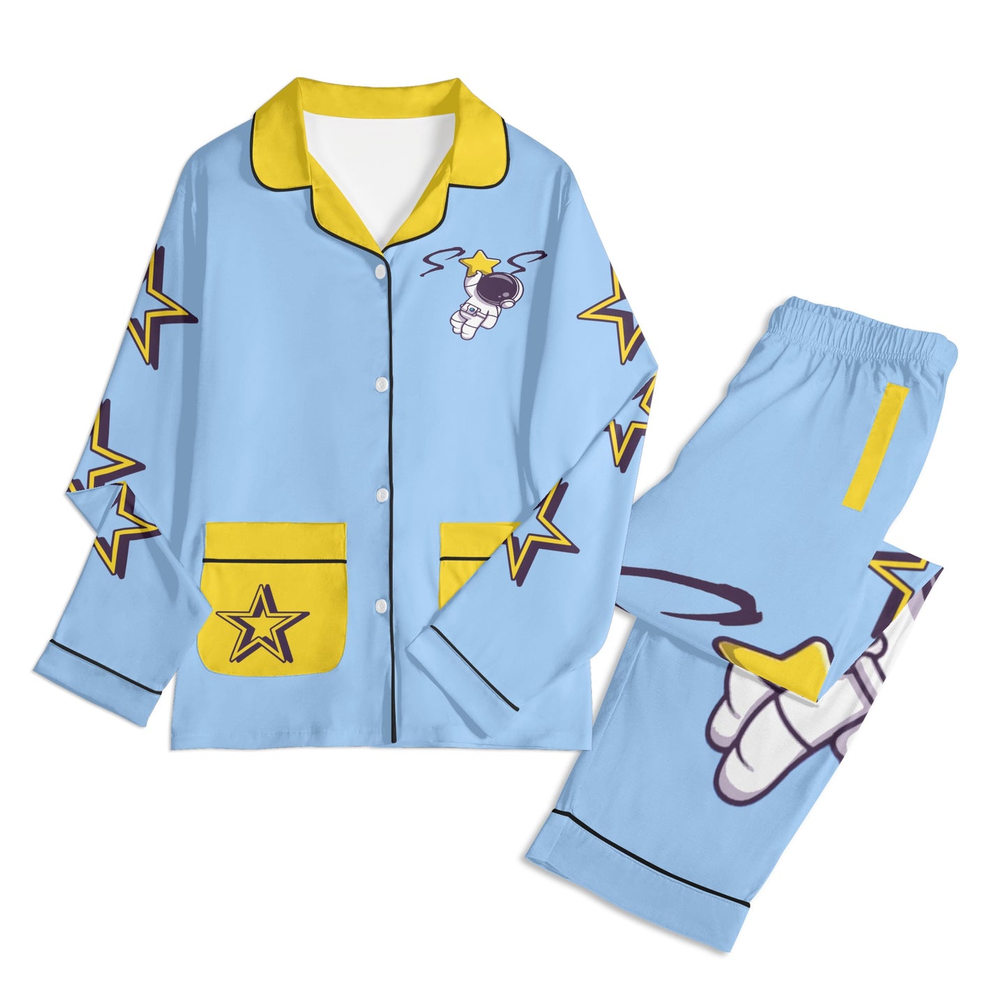 Space Man 23 Children SkyBlue/Gold Long Sleeve Nightwear Pajama Set