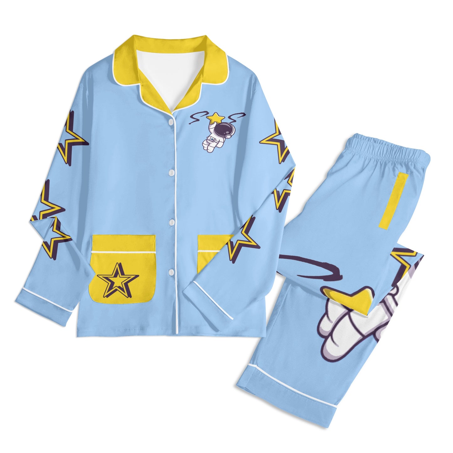 Space Man 23 Children SkyBlue/Gold Long Sleeve Nightwear Pajama Set