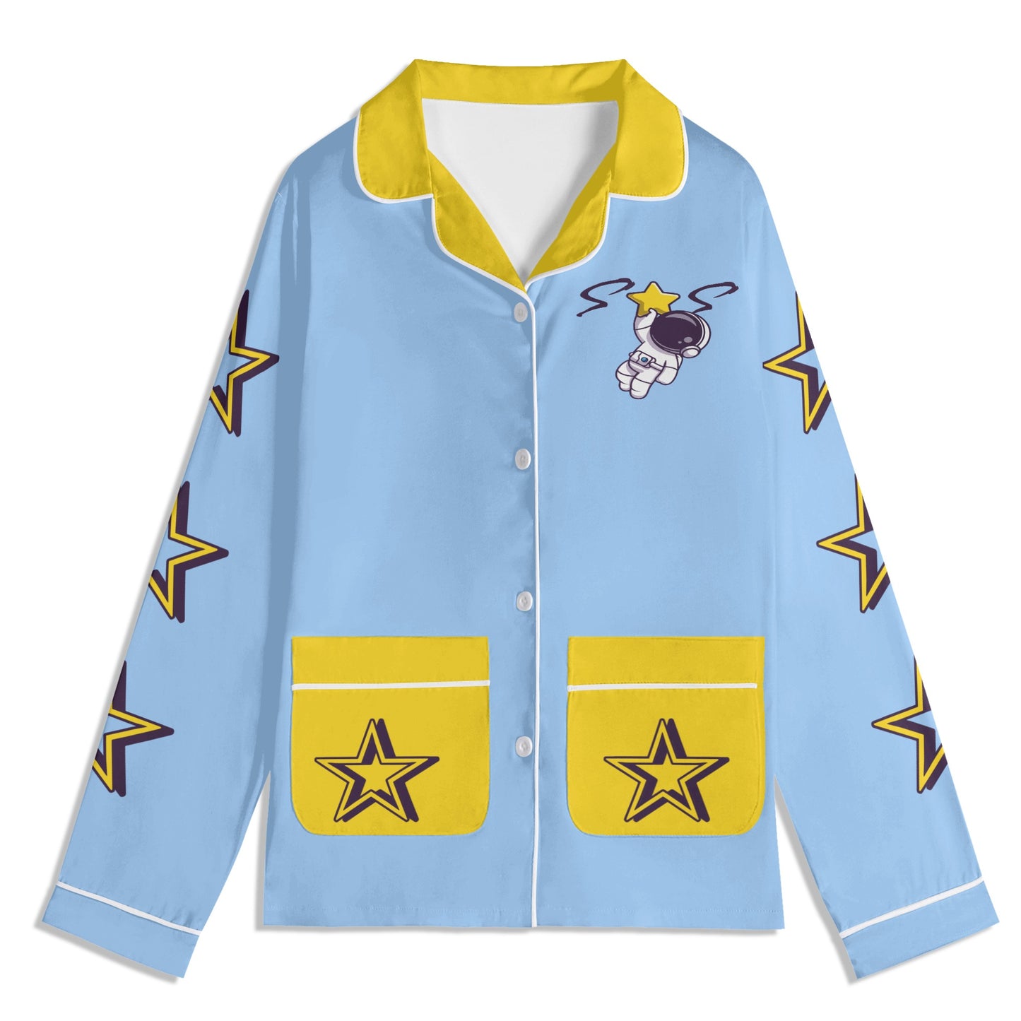 Space Man 23 Children SkyBlue/Gold Long Sleeve Nightwear Pajama Set