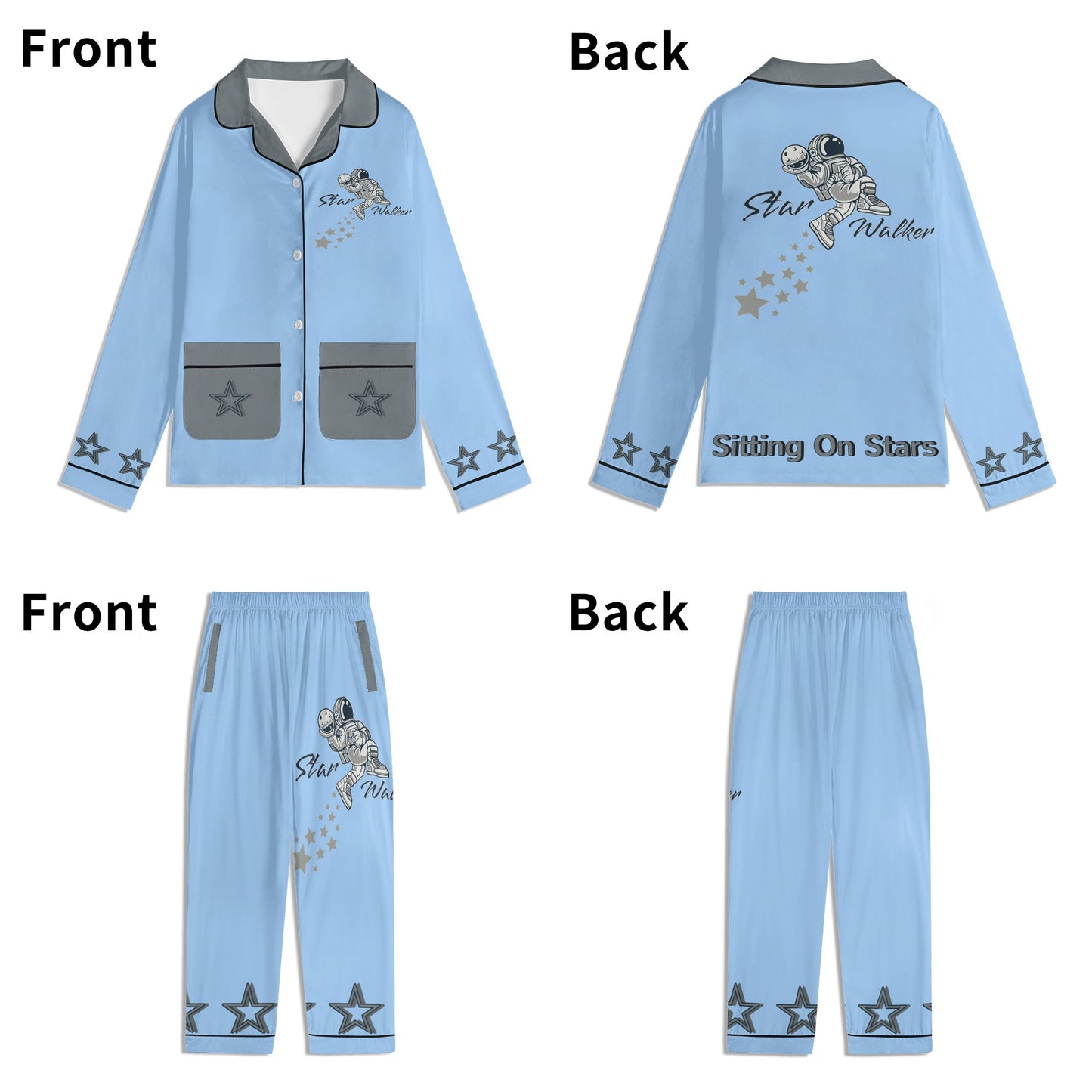 Star Walker 1.0 Children SkyBlue/Grey Long Sleeve Nightwear Pajama Set