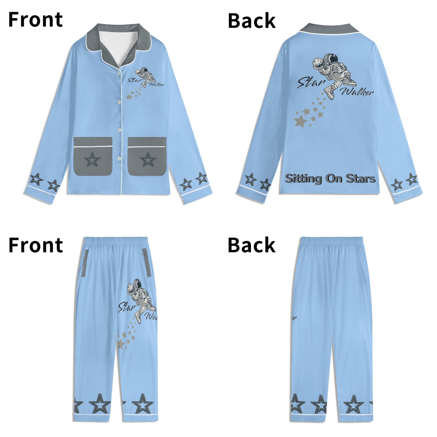 Star Walker 1.0 Children SkyBlue/Grey Long Sleeve Nightwear Pajama Set