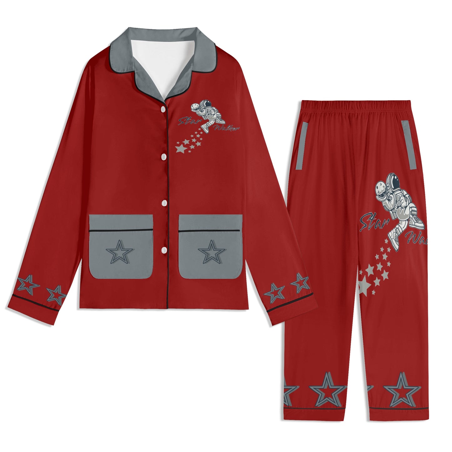 Star Walker 1.0 Children Maroon/Grey Long Sleeve Nightwear Pajama Set