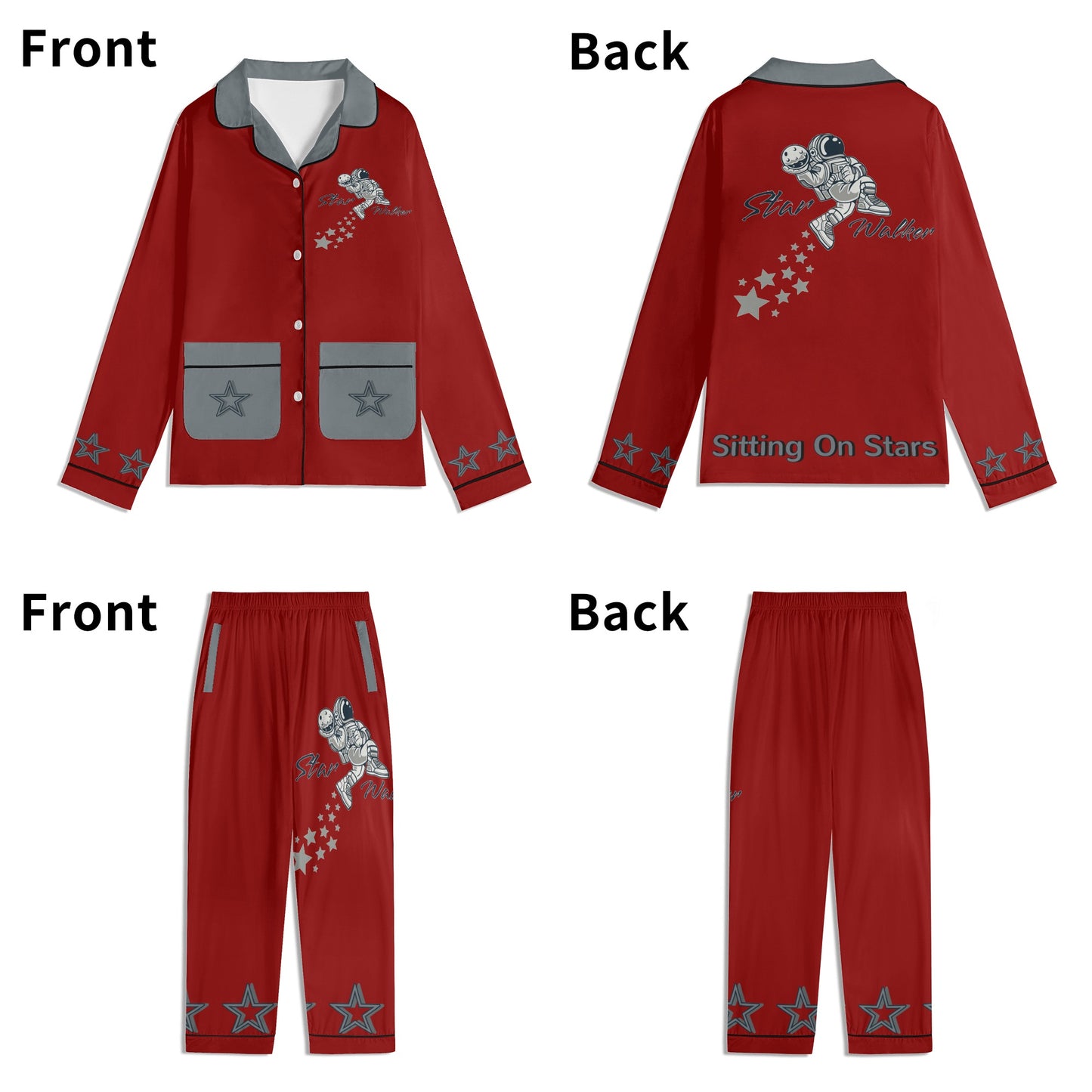 Star Walker 1.0 Children Maroon/Grey Long Sleeve Nightwear Pajama Set