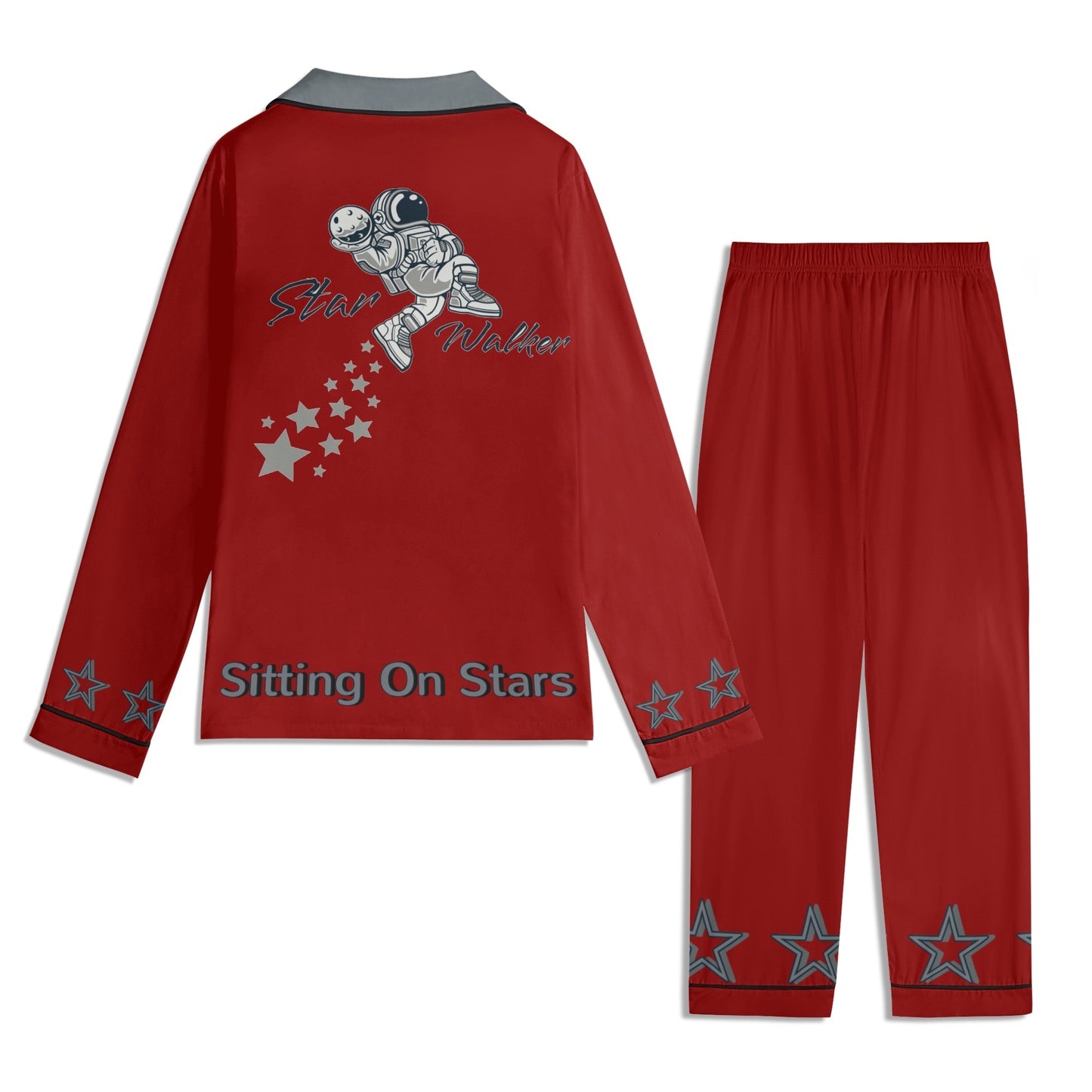 Star Walker 1.0 Children Maroon/Grey Long Sleeve Nightwear Pajama Set