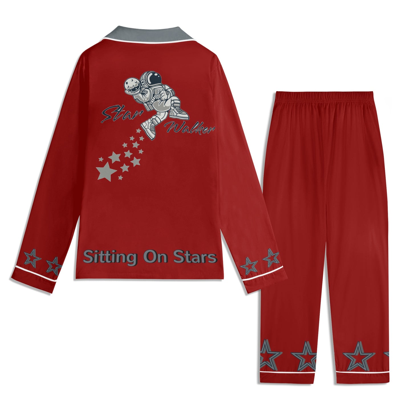 Star Walker 1.0 Children Maroon/Grey Long Sleeve Nightwear Pajama Set