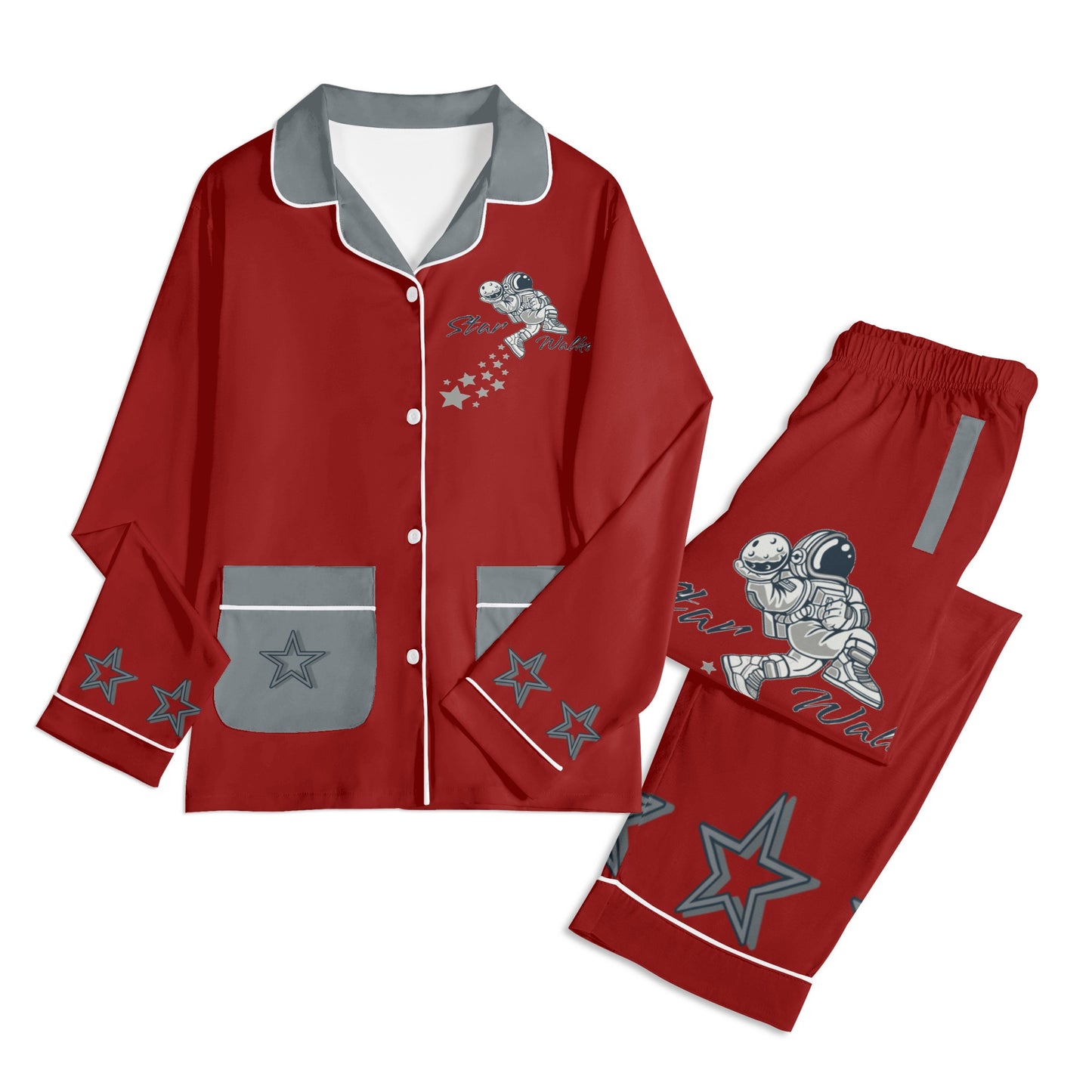 Star Walker 1.0 Children Maroon/Grey Long Sleeve Nightwear Pajama Set