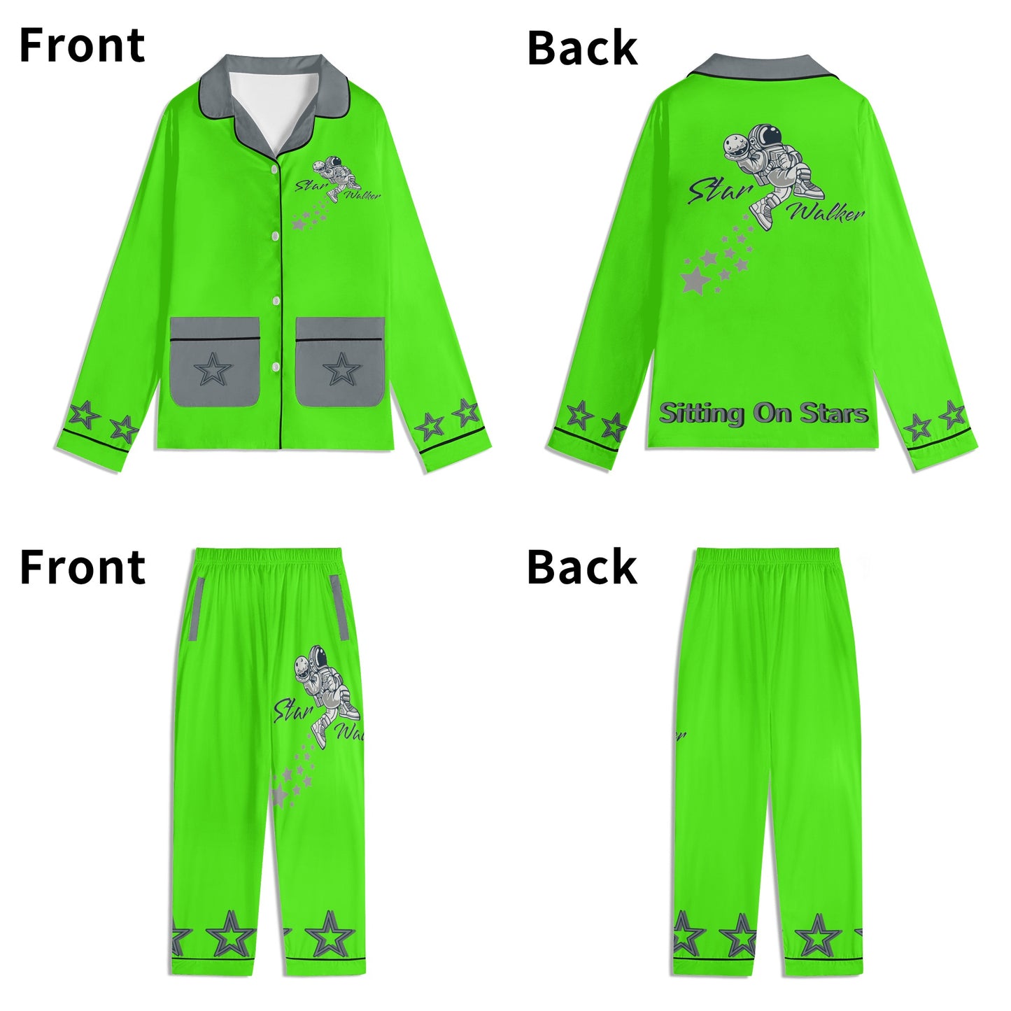 Star Walker 1.0 Children GooGreen/Grey Long Sleeve Nightwear Pajama Set