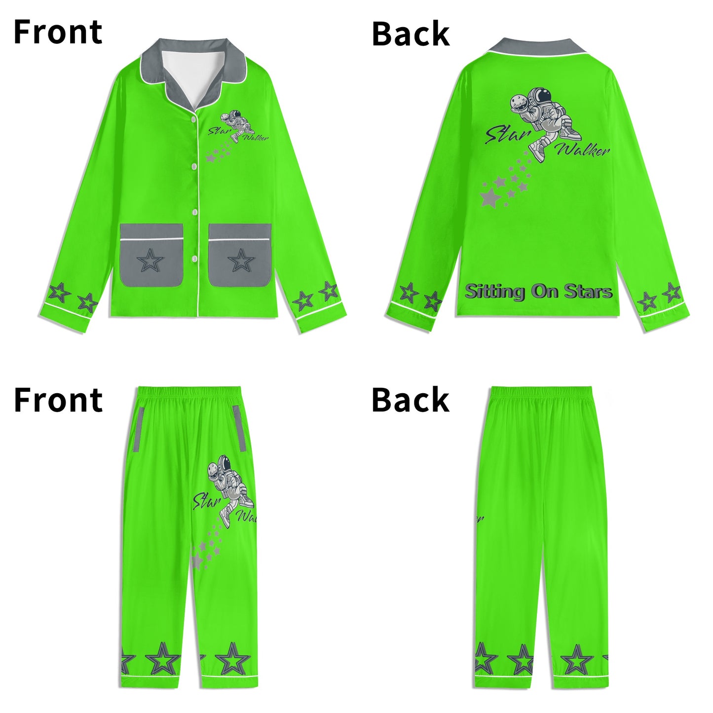 Star Walker 1.0 Children GooGreen/Grey Long Sleeve Nightwear Pajama Set