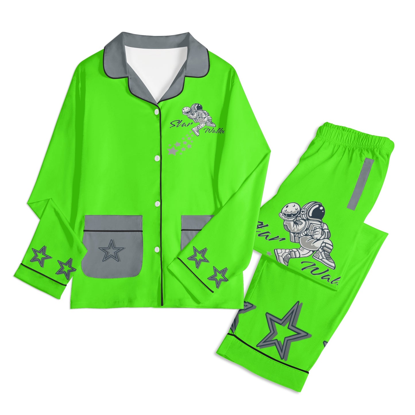 Star Walker 1.0 Children GooGreen/Grey Long Sleeve Nightwear Pajama Set