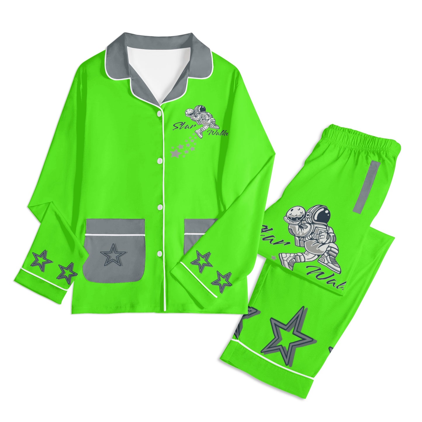 Star Walker 1.0 Children GooGreen/Grey Long Sleeve Nightwear Pajama Set