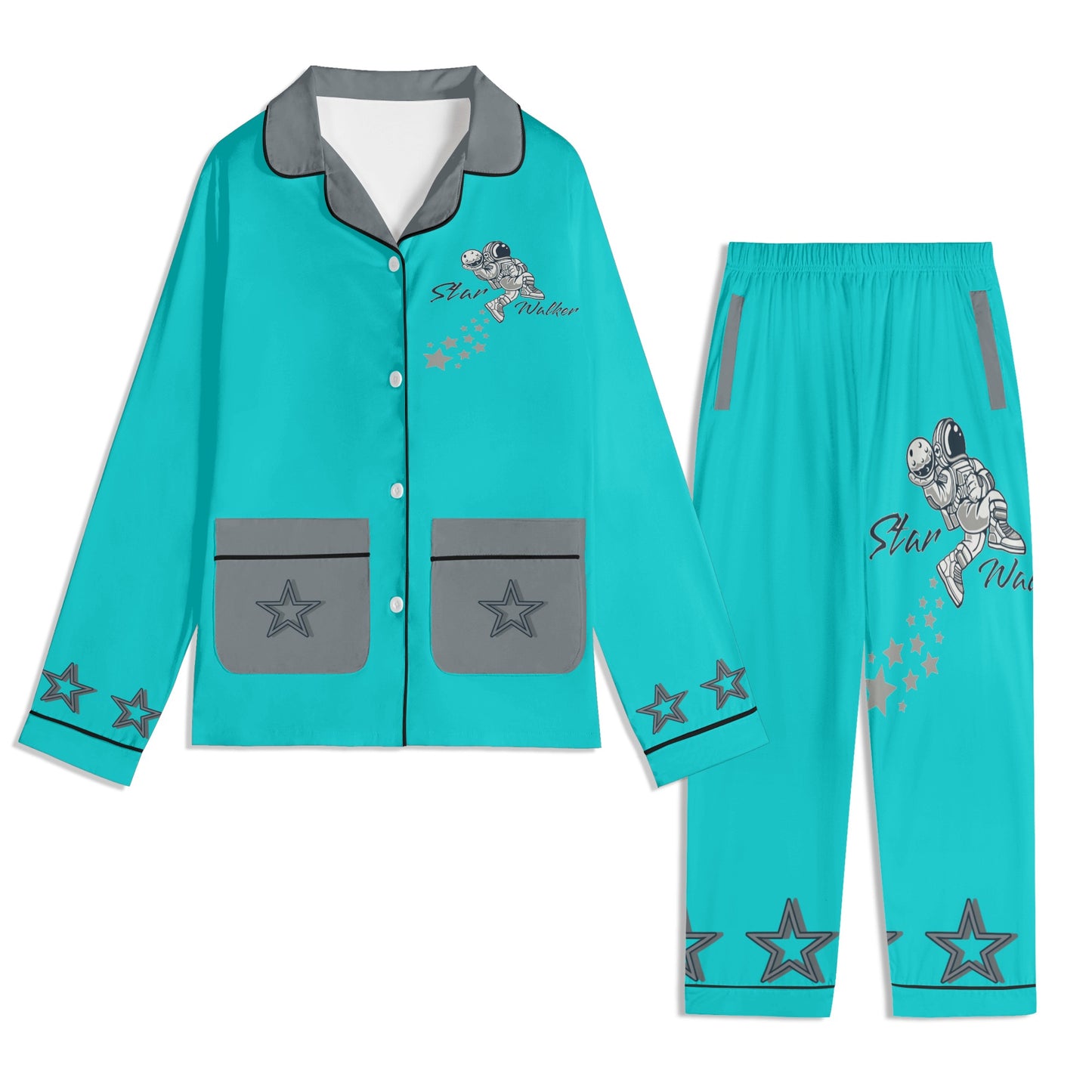 Star Walker 1.0 Children Turquoise/Grey Long Sleeve Nightwear Pajama Set