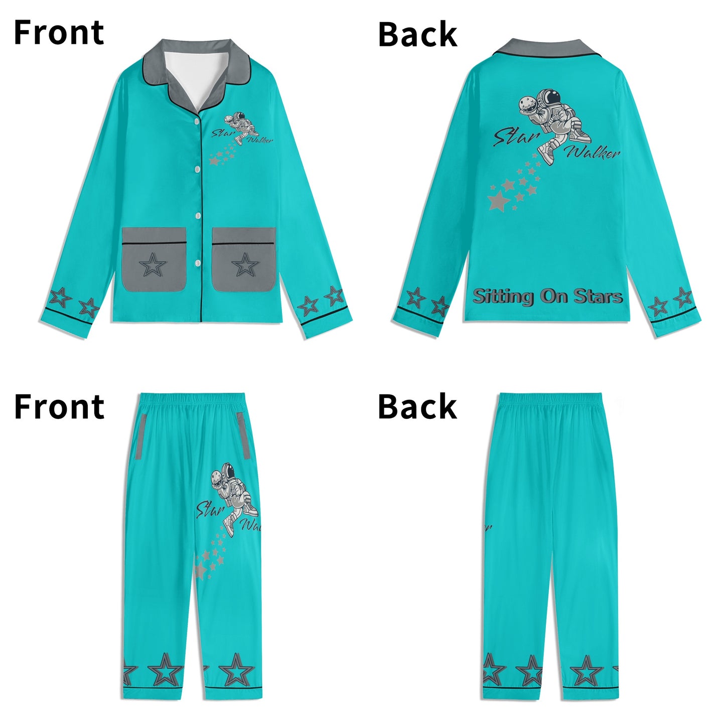 Star Walker 1.0 Children Turquoise/Grey Long Sleeve Nightwear Pajama Set