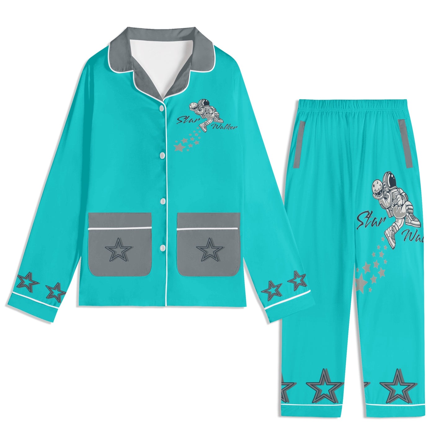 Star Walker 1.0 Children Turquoise/Grey Long Sleeve Nightwear Pajama Set