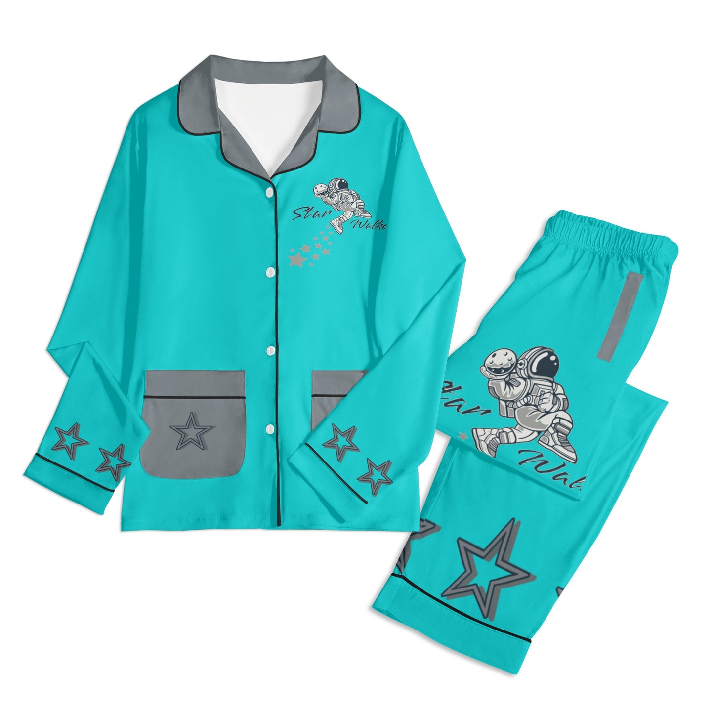 Star Walker 1.0 Children Turquoise/Grey Long Sleeve Nightwear Pajama Set