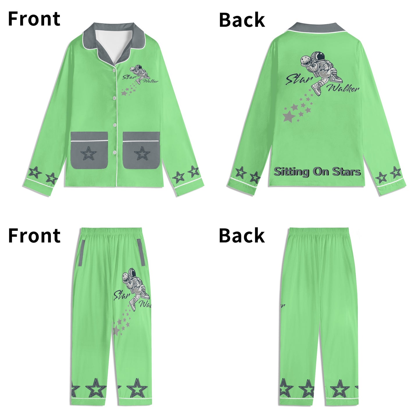 Star Walker 1.0 Children MintGreen/Grey Long Sleeve Nightwear Pajama Set