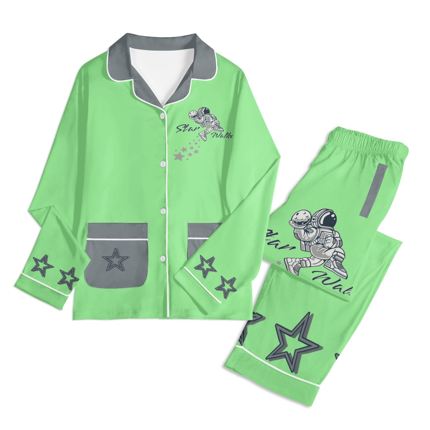 Star Walker 1.0 Children MintGreen/Grey Long Sleeve Nightwear Pajama Set