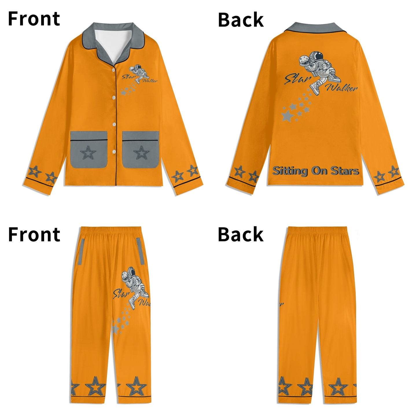 Star Walker 1.0 Children Orange/Grey Long Sleeve Nightwear Pajama Set