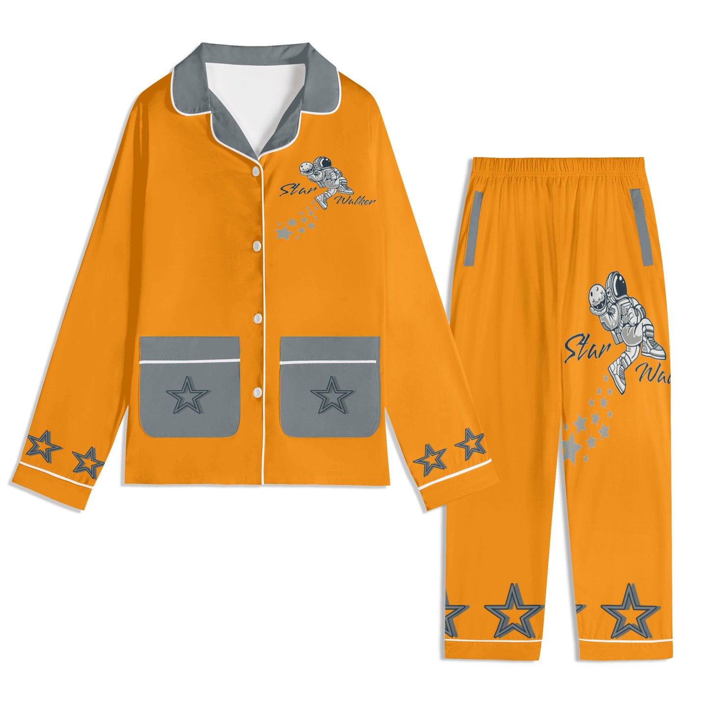 Star Walker 1.0 Children Orange/Grey Long Sleeve Nightwear Pajama Set