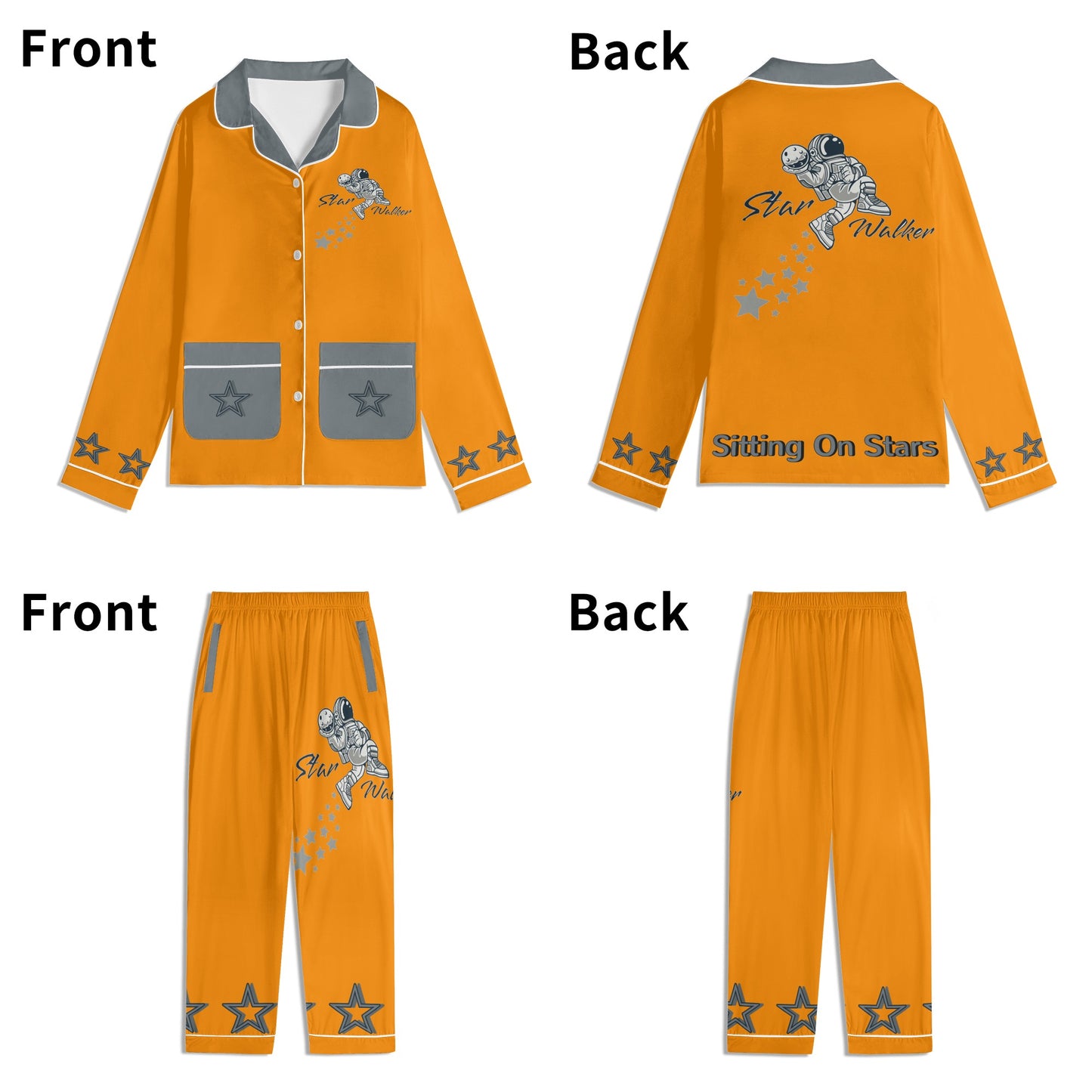 Star Walker 1.0 Children Orange/Grey Long Sleeve Nightwear Pajama Set