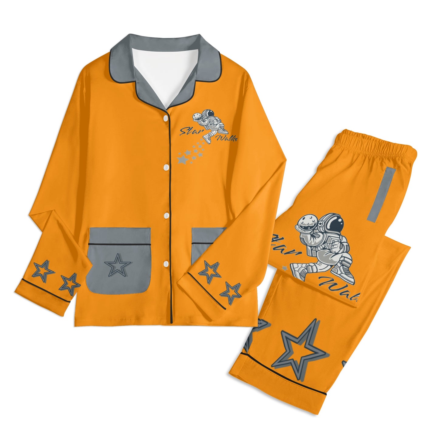 Star Walker 1.0 Children Orange/Grey Long Sleeve Nightwear Pajama Set