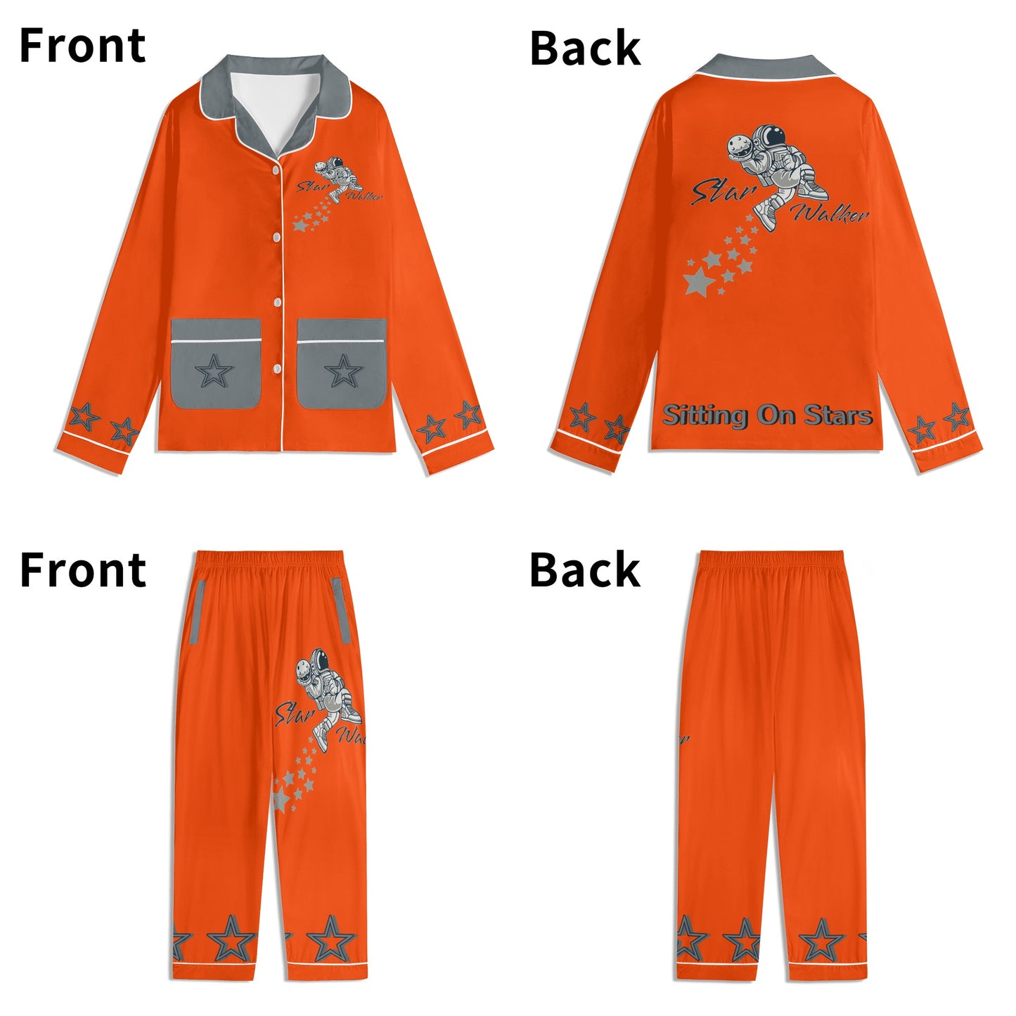 Star Walker 1.0 Children DarkOrange/Grey Long Sleeve Nightwear Pajama Set