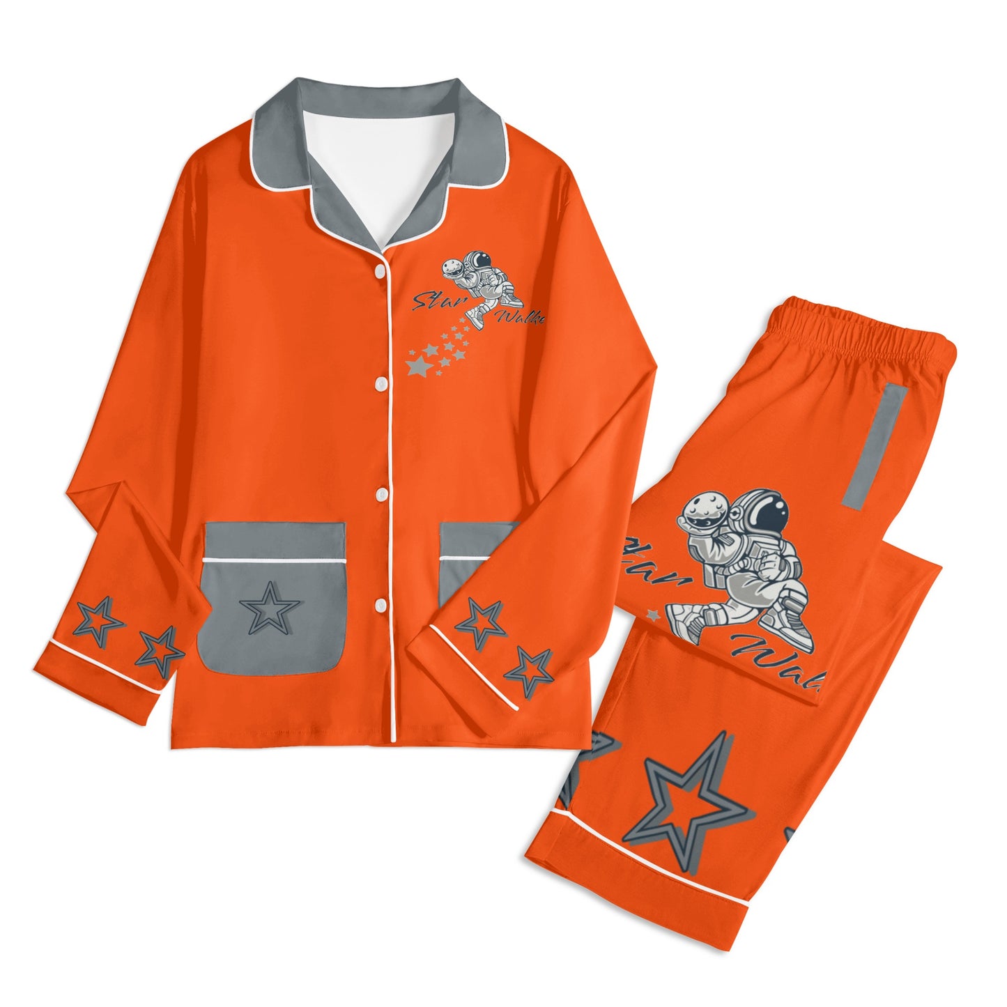 Star Walker 1.0 Children DarkOrange/Grey Long Sleeve Nightwear Pajama Set