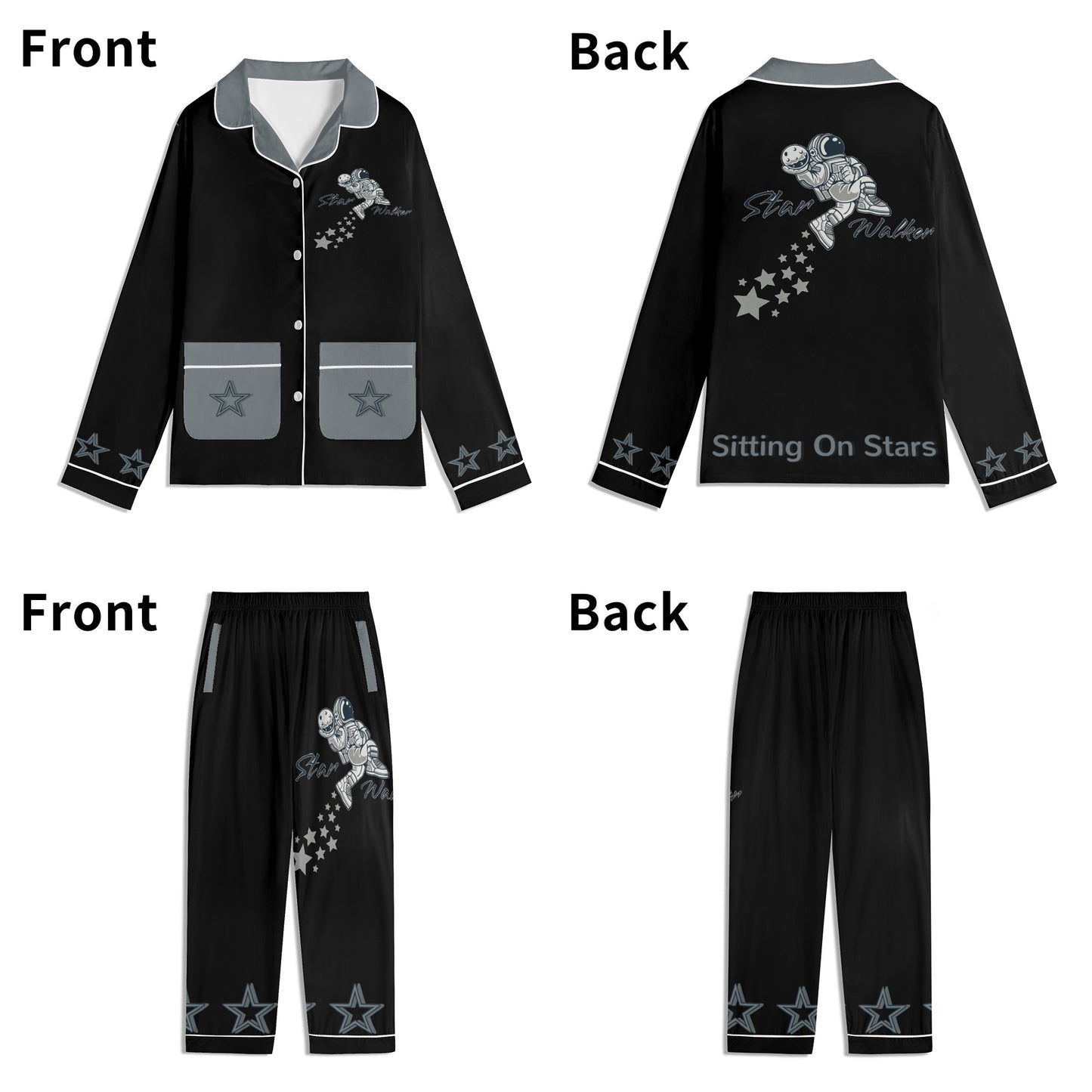 Star Walker 1.0 Children Black/Grey Long Sleeve Nightwear Pajama Set