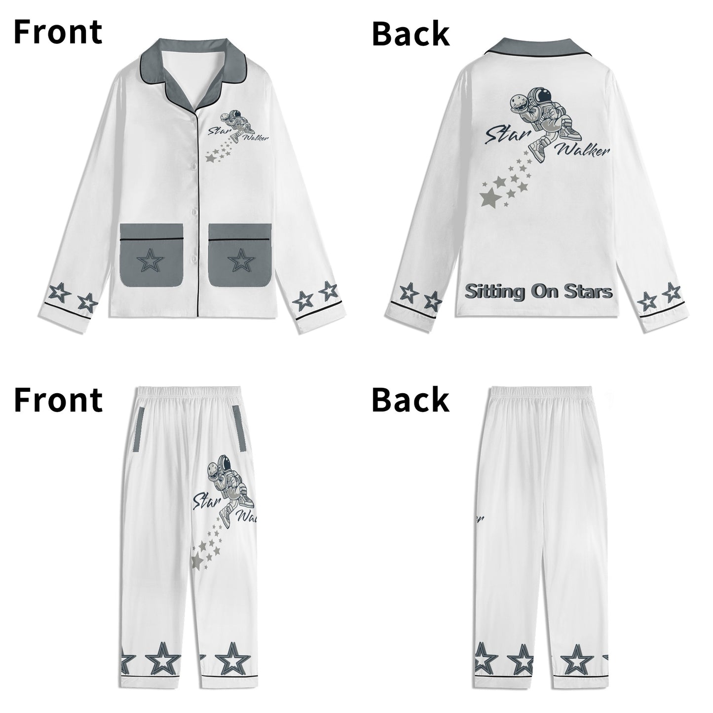 Star Walker 1.0 Children White/Grey Long Sleeve Nightwear Pajama Set