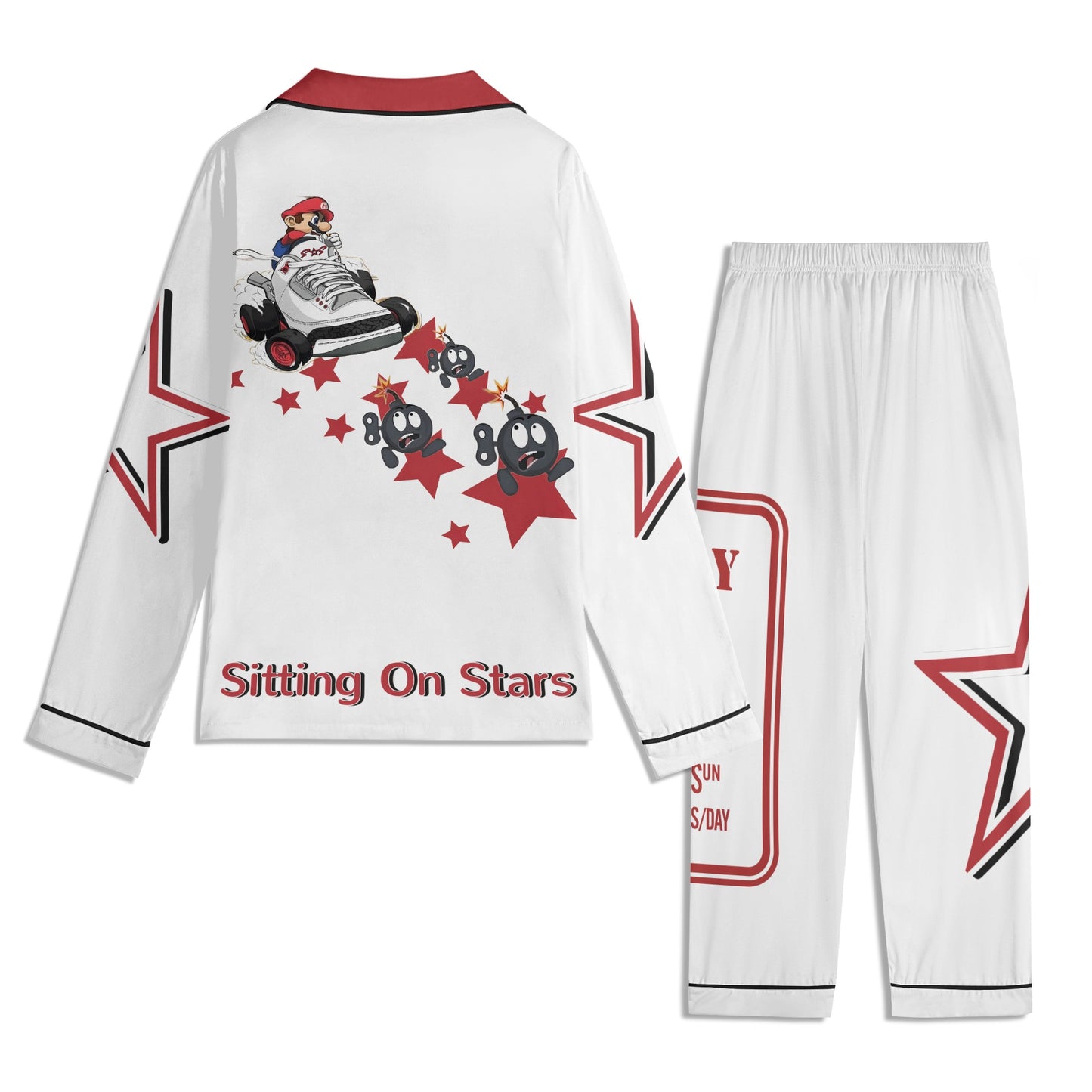 S.I.Y.L (Stay In Your Lane) Children White/Maroon Long Sleeve Nightwear Pajama Set