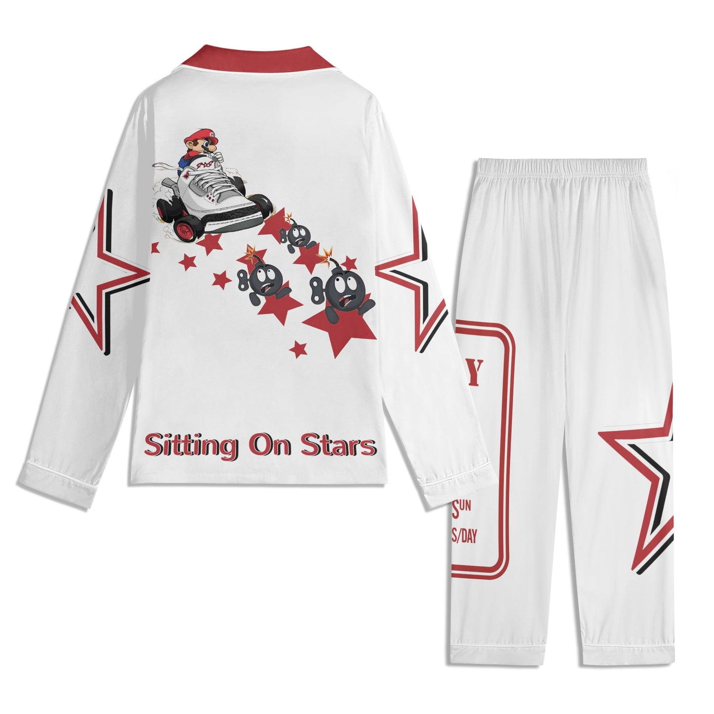 S.I.Y.L (Stay In Your Lane) Children White/Maroon Long Sleeve Nightwear Pajama Set