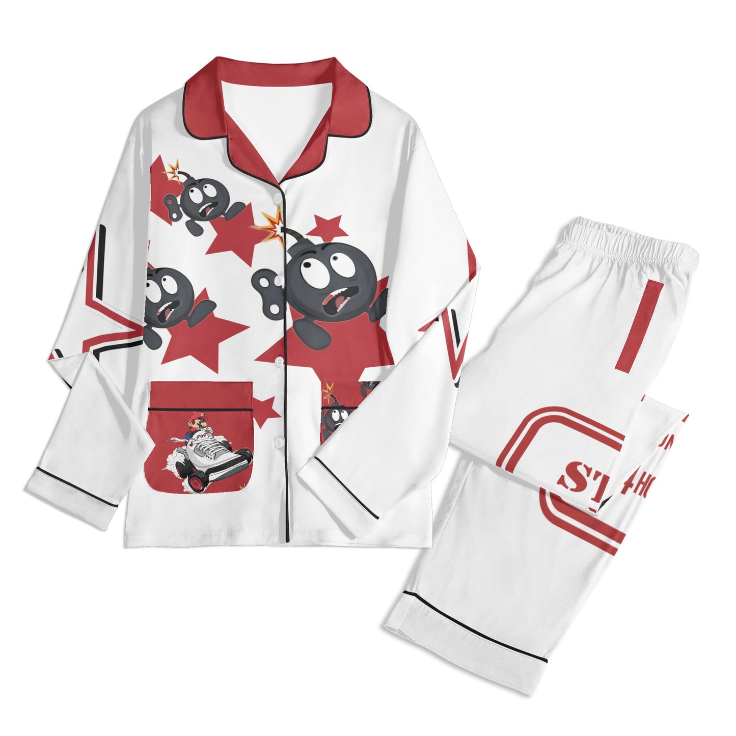 S.I.Y.L (Stay In Your Lane) Children White/Maroon Long Sleeve Nightwear Pajama Set