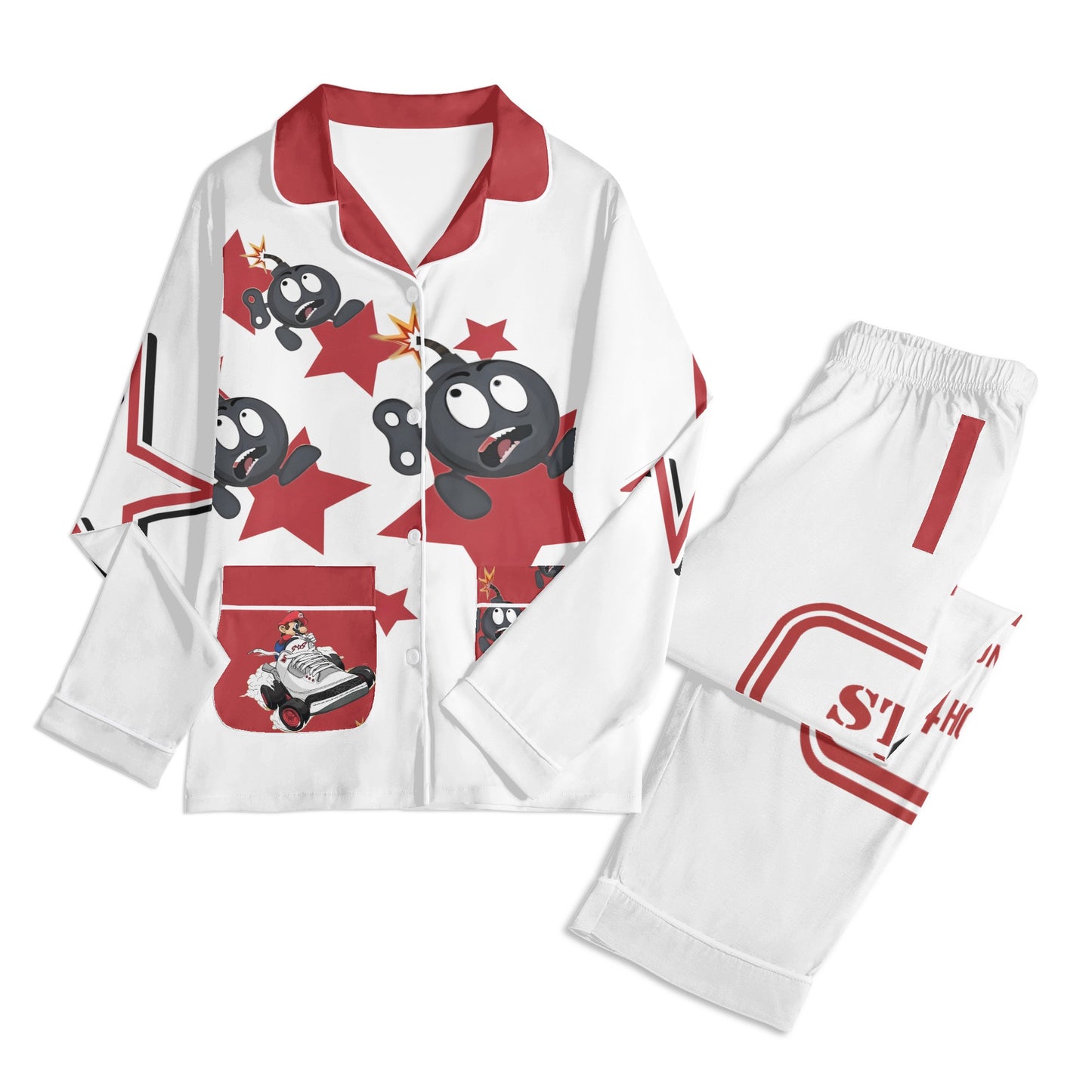 S.I.Y.L (Stay In Your Lane) Children White/Maroon Long Sleeve Nightwear Pajama Set