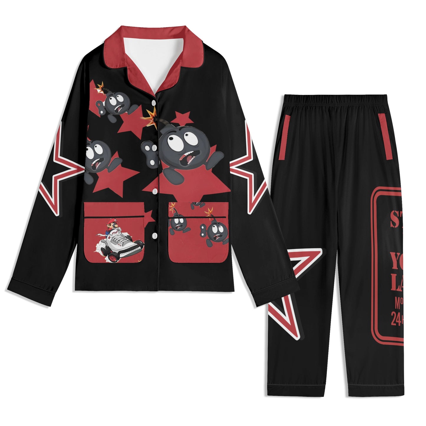 S.I.Y.L (Stay In Your Lane) Children Black/Maroon Long Sleeve Nightwear Pajama Set