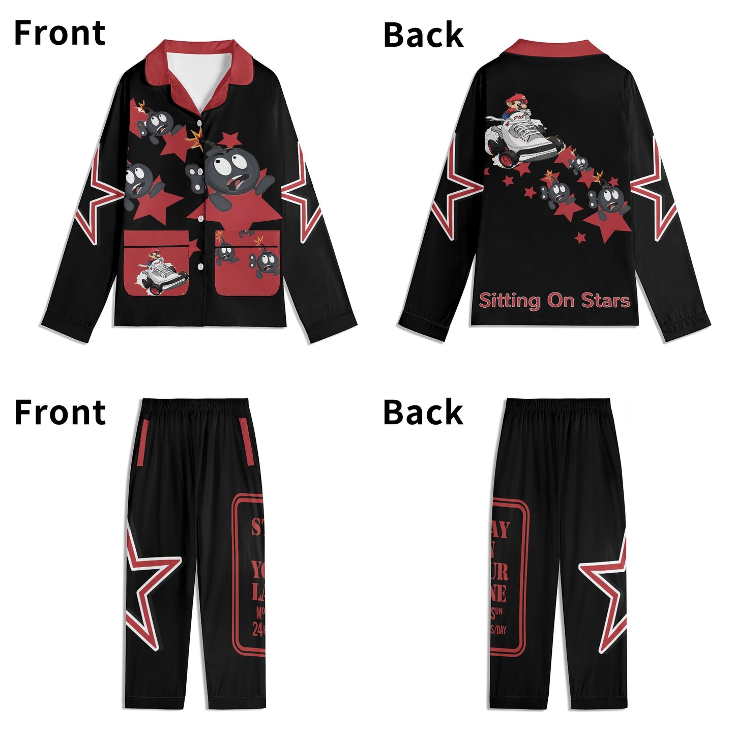 S.I.Y.L (Stay In Your Lane) Children Black/Maroon Long Sleeve Nightwear Pajama Set