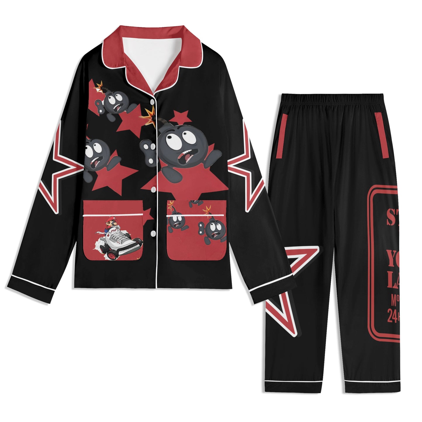 S.I.Y.L (Stay In Your Lane) Children Black/Maroon Long Sleeve Nightwear Pajama Set