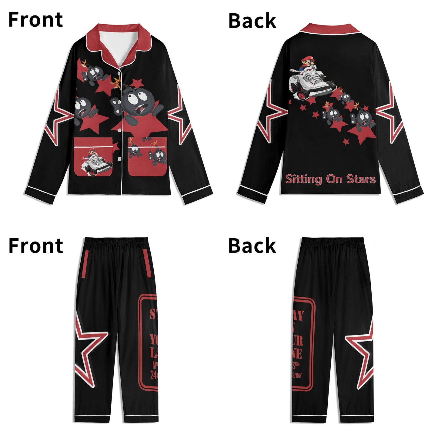 S.I.Y.L (Stay In Your Lane) Children Black/Maroon Long Sleeve Nightwear Pajama Set