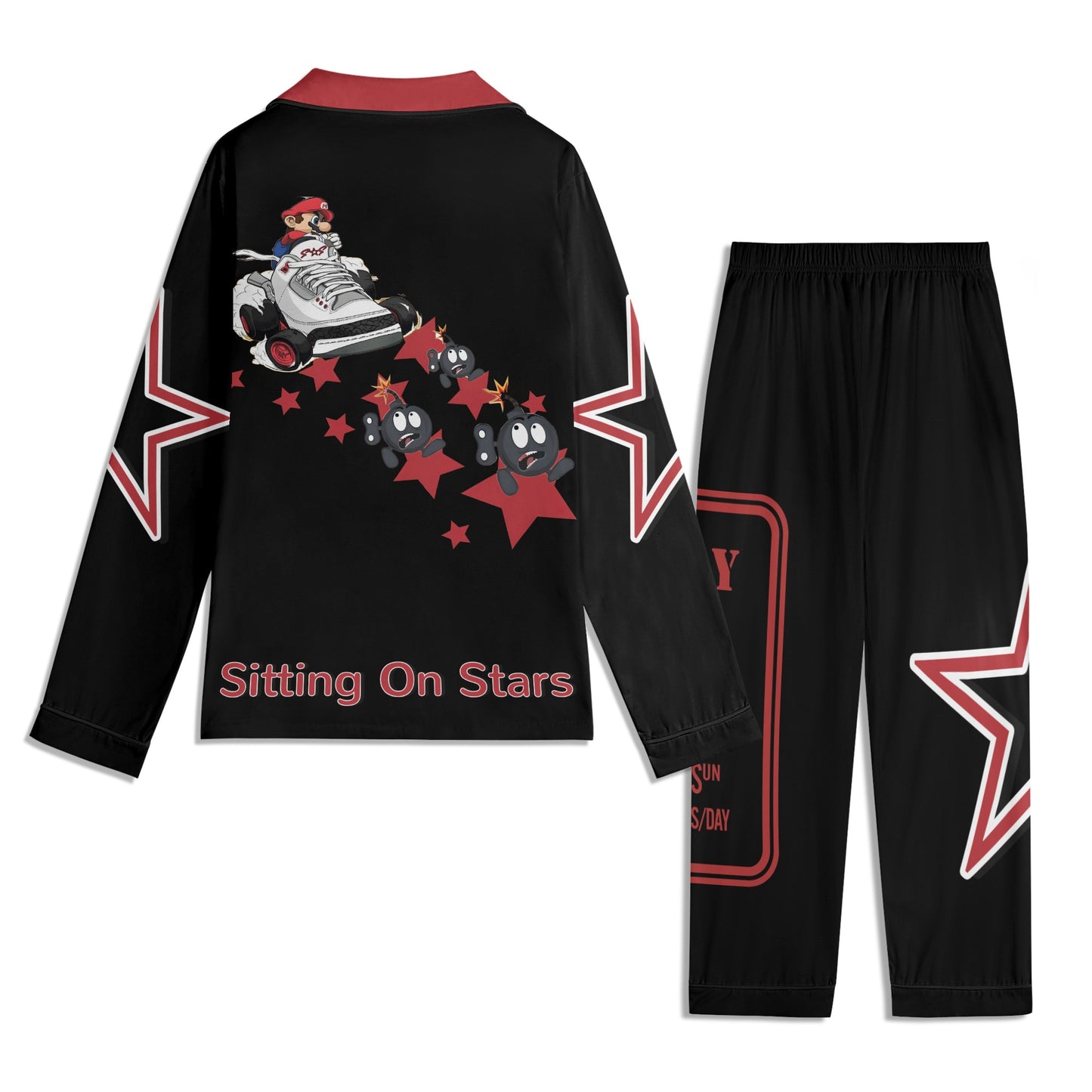 S.I.Y.L (Stay In Your Lane) Children Black/Maroon Long Sleeve Nightwear Pajama Set