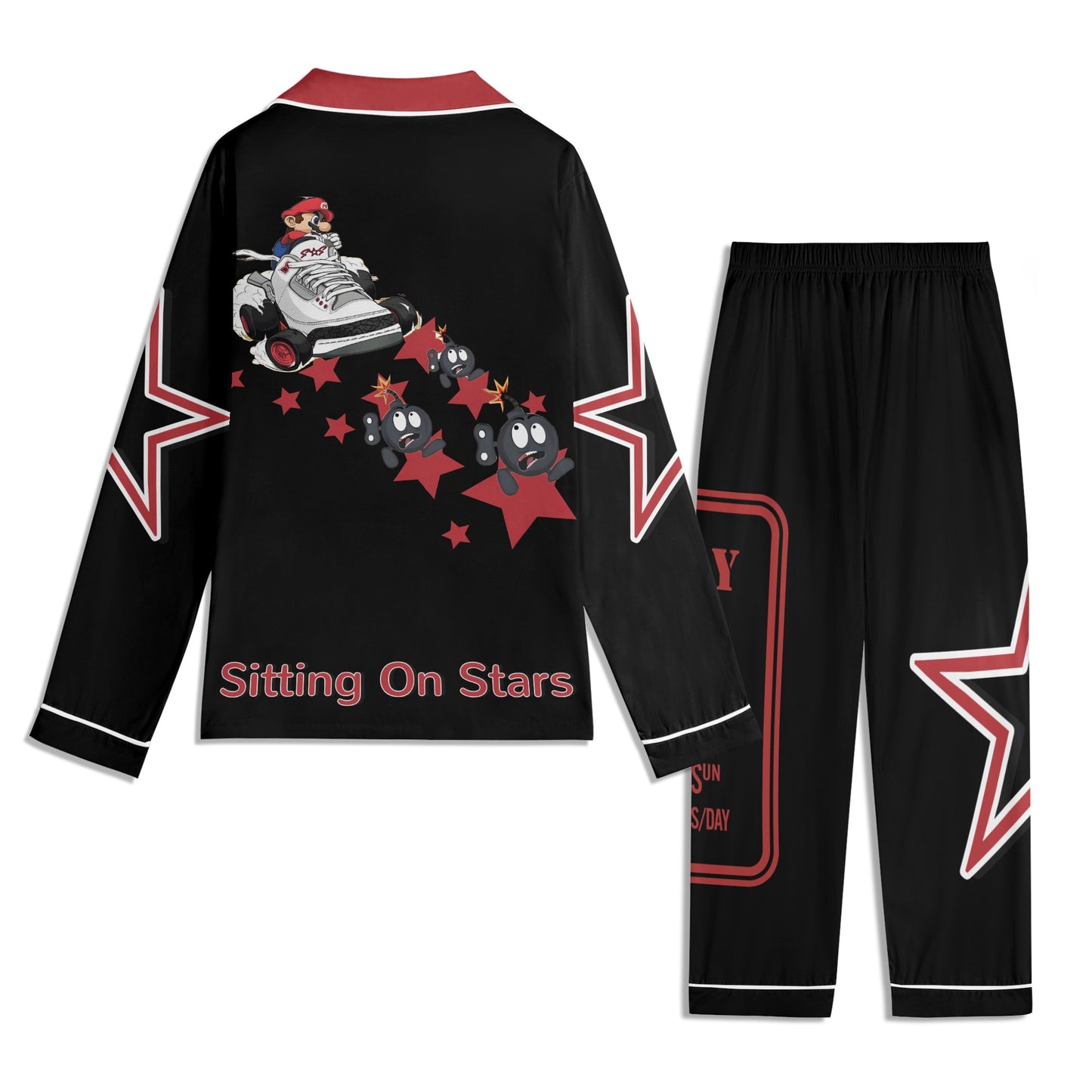 S.I.Y.L (Stay In Your Lane) Children Black/Maroon Long Sleeve Nightwear Pajama Set