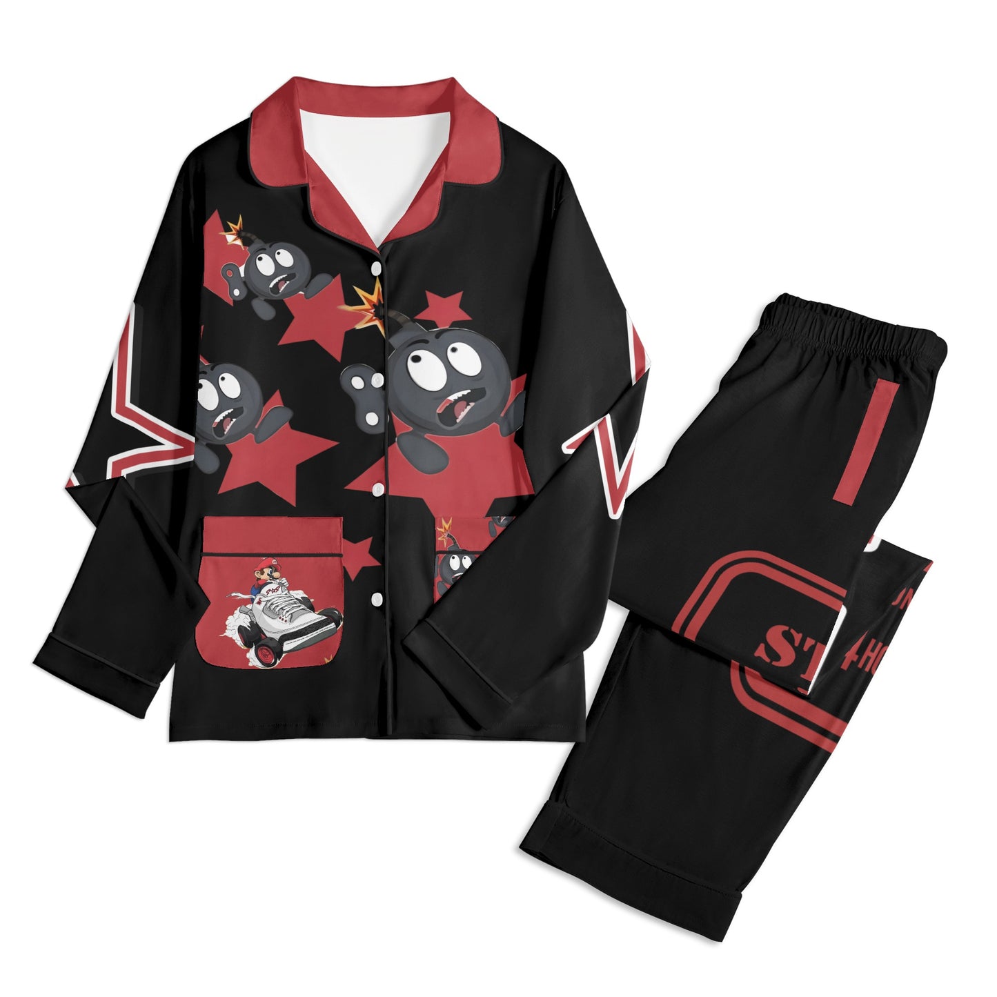 S.I.Y.L (Stay In Your Lane) Children Black/Maroon Long Sleeve Nightwear Pajama Set